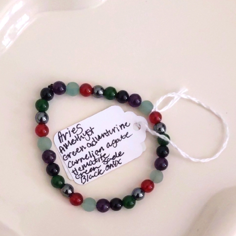 HANDCRAFTED ZODIAC ARIES CRYSTAL BRACELET STRETCH 6MM BEADS 7INCH